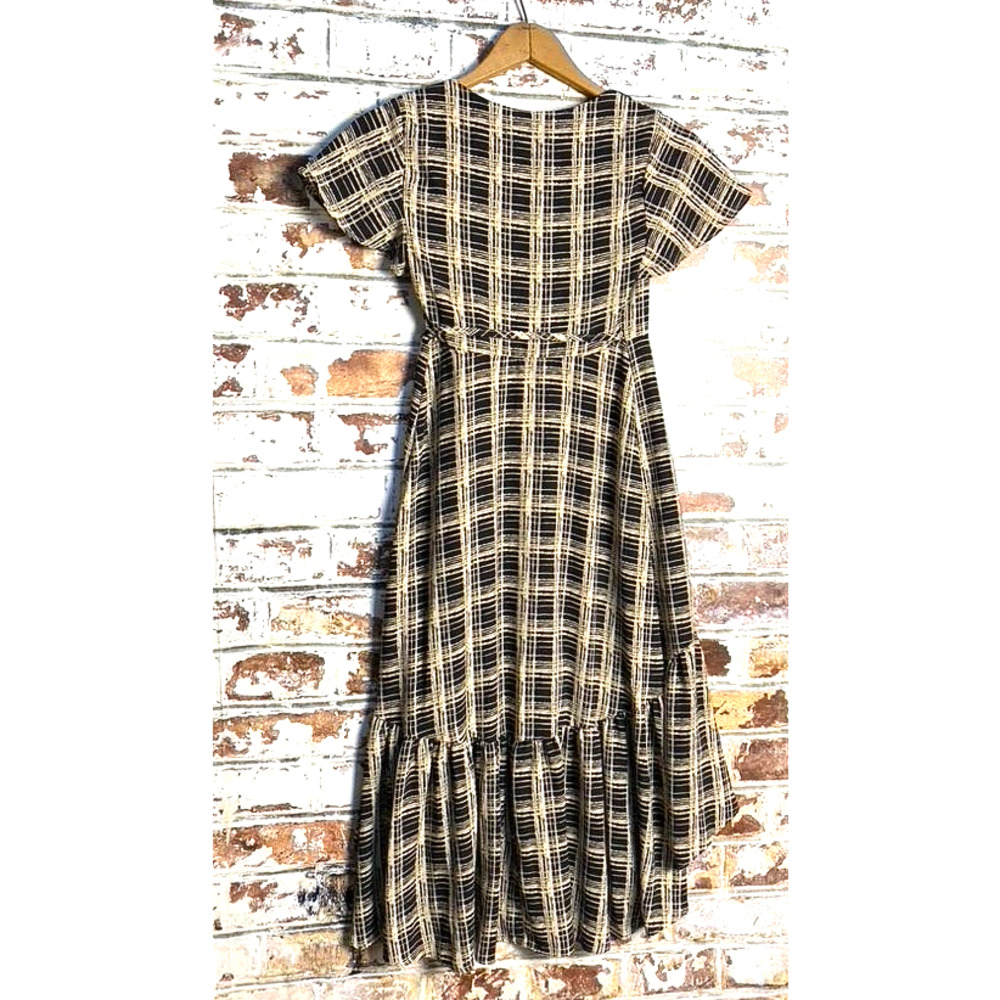 Urban Outfitters Daphne Boho Black Print Short Sleeve Wrap High Low Midi Dress - Picture 12 of 13